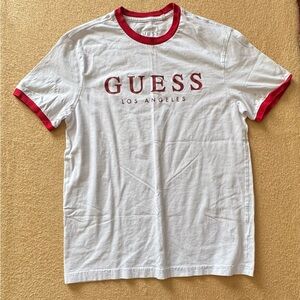 GUESS Men's Tee in White with Red Trim